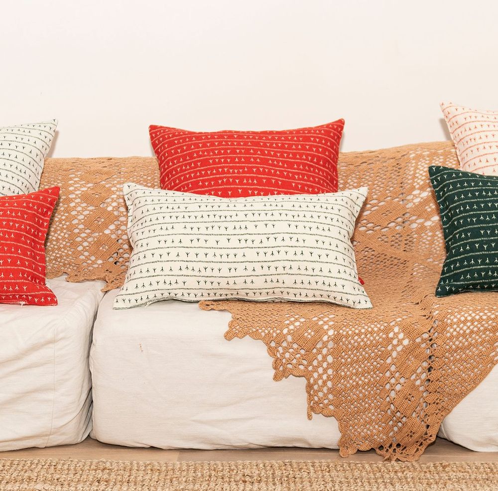 Fabric cushions - Housse de coussin 100% lin 45x45 - Motif ARRASTA PÉ couleur rouge TERRA - SABIÁ DESIGN