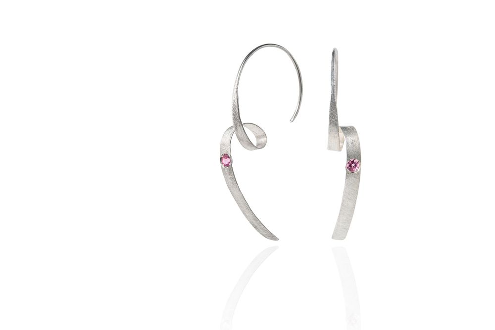 Orfèvrerie - Boucles d'oreilles SPIRAL ETERNITY en argent sterling et tourmaline rose. - CHIARA DE FILIPPIS