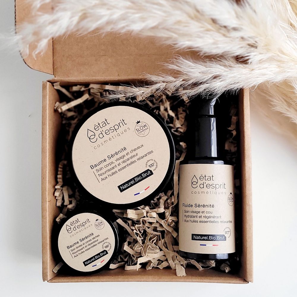 Gifts - Serenity Gift Set - Facial Fluid, Multipurpose Balm, and Lip Balm | Refillable Containers - ÉTAT D'ESPRIT