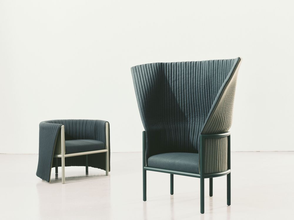 Armchairs - Iconic Wraap fabric blue green armchair green structure - NOPPI