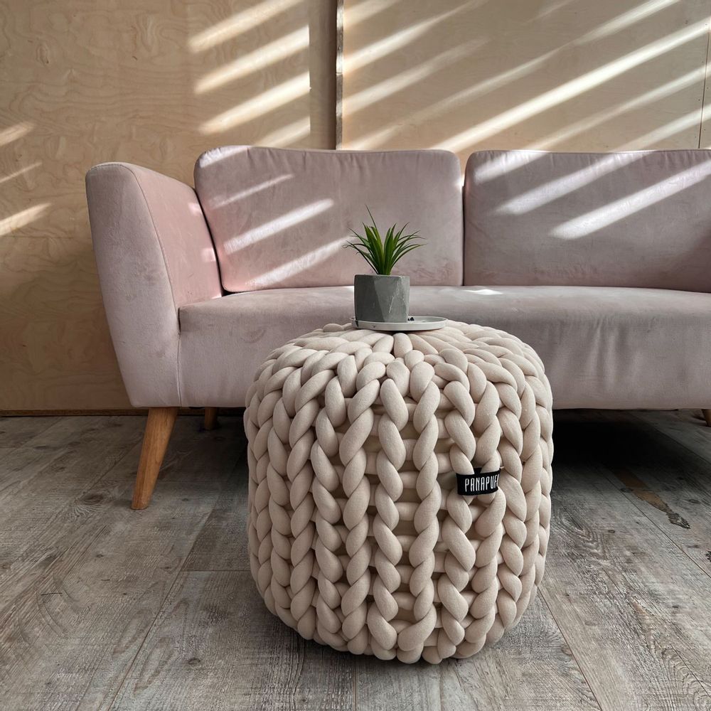 Design objects - chunky knit pouf big cotton - PANAPUFA