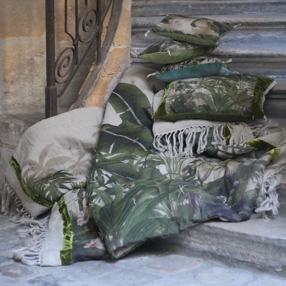 Bed linens - COCHIN Ananbô printed linen blanket 140x250 cm AVOCADO - EN FIL D'INDIENNE...