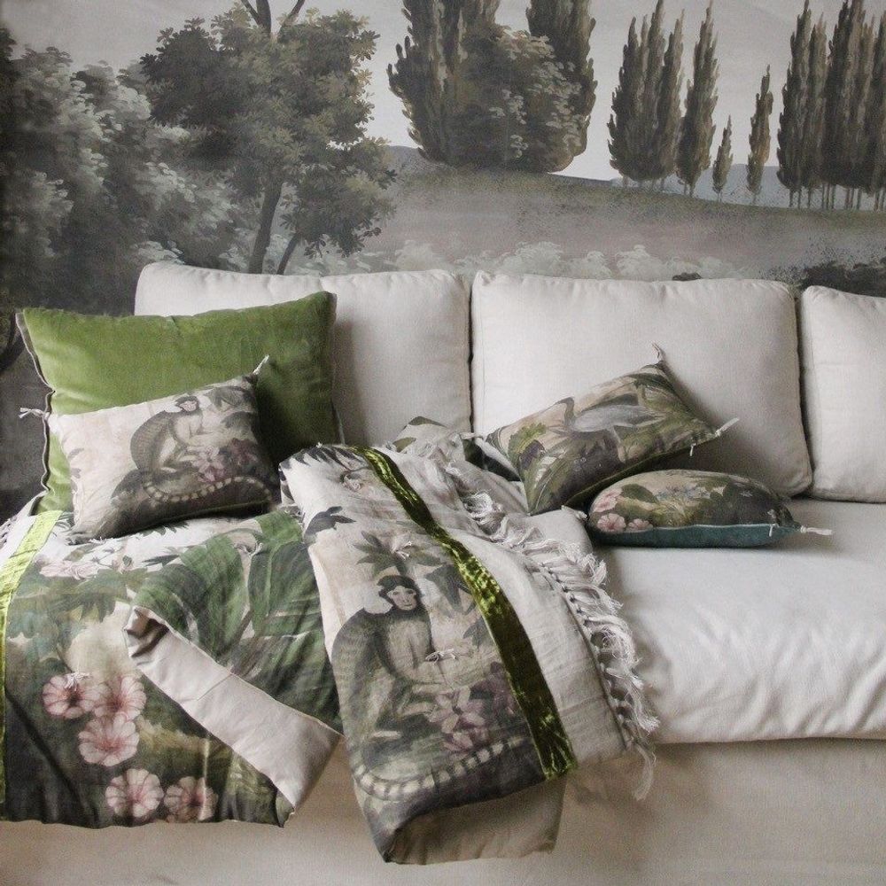 Bed linens - COCHIN Ananbô printed linen blanket 140x250 cm AVOCADO - EN FIL D'INDIENNE...
