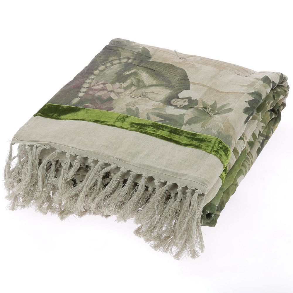 Bed linens - COCHIN Ananbô printed linen blanket 140x250 cm AVOCADO - EN FIL D'INDIENNE...