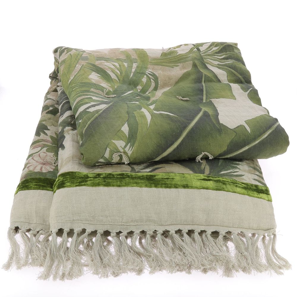 Bed linens - COCHIN Ananbô printed linen blanket 140x250 cm AVOCADO - EN FIL D'INDIENNE...