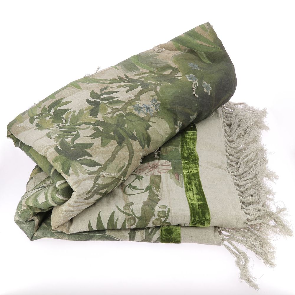 Bed linens - COCHIN Ananbô printed linen blanket 140x250 cm AVOCADO - EN FIL D'INDIENNE...