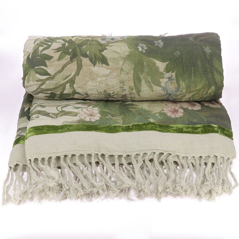 Bed linens - COCHIN Ananbô printed linen blanket 140x250 cm AVOCADO - EN FIL D'INDIENNE...