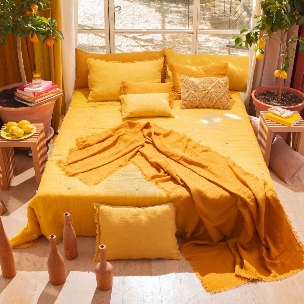 Plaids - ETAMINE Dessus de lit matelassé en lin220x240 cm - EN FIL D'INDIENNE...