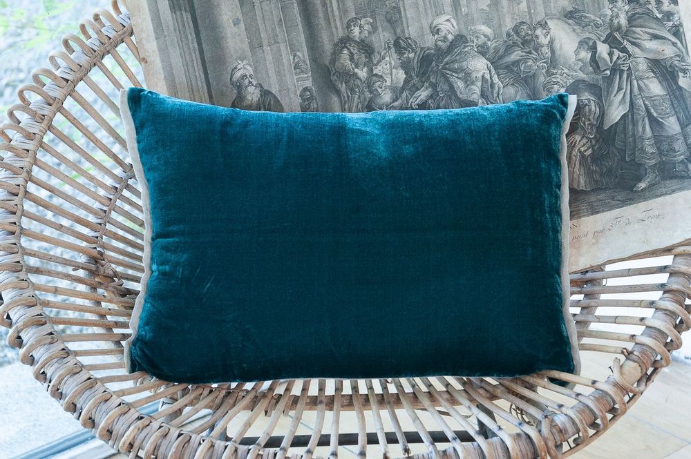 Coussins textile - FORTUNA 2 housses de Coussins en velours de soie et lin 35x50 cm - EN FIL D'INDIENNE...
