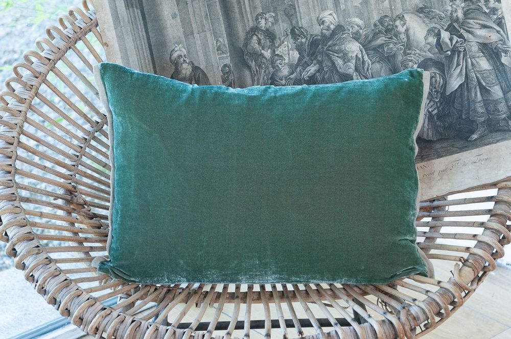Coussins textile - FORTUNA 2 housses de Coussins en velours de soie et lin 35x50 cm - EN FIL D'INDIENNE...