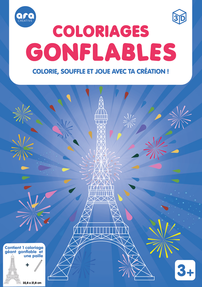 Cadeaux - Créart gonflable à colorier - Tour Eiffel - ARA-CREATIVE
