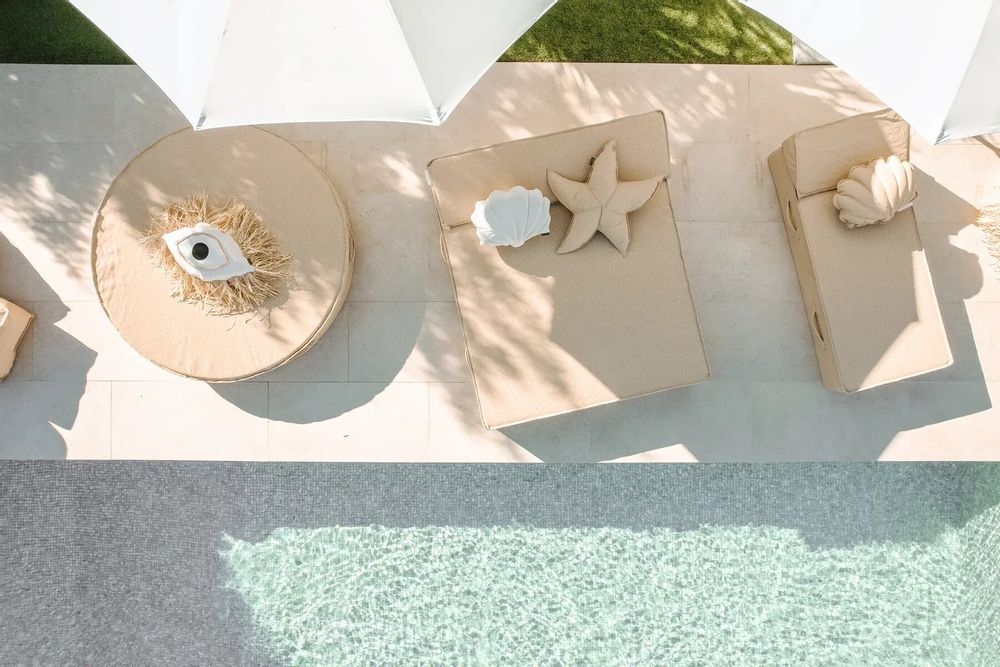 Deck chairs - 2 seater sun lounger bed with raffia effect - MX HOME