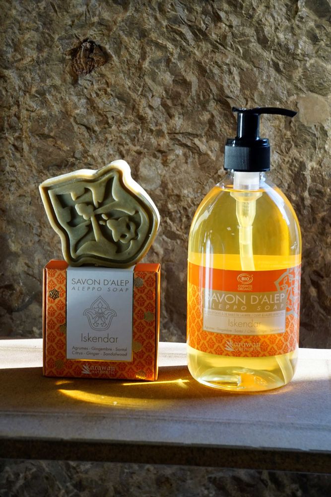 Gifts - Aleppo liquid soap, certified Bio Cosmos, Iskendar, Olive Laurier and natural fragrances. 500ML - KARAWAN AUTHENTIC