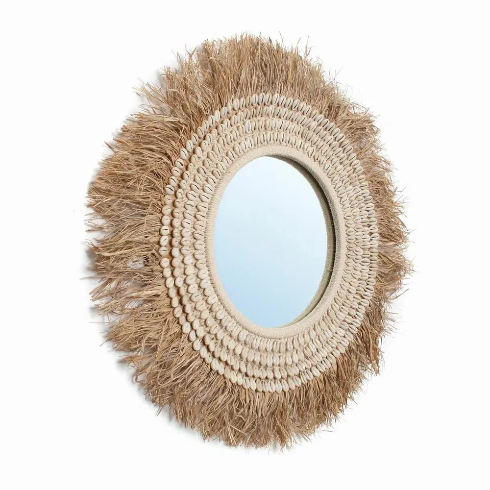 Mirrors - The Raffia Cowrie Mirror - Natural White - BAZAR BIZAR LIVING