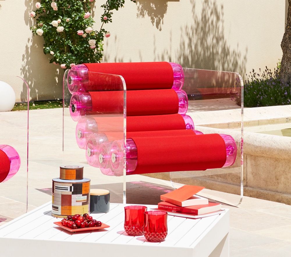 Fauteuils de jardin - MW02| Fauteuil parois PMMA transparentes & fourreaux Runner rouges - MW Exclusive - MW DESIGNER FURNITURE