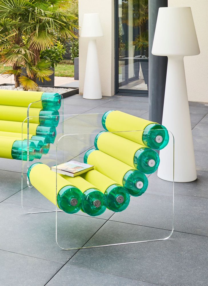 Lawn armchairs - MW02| Armchair with transparent PMMA walls & yellow Runner covers - MW Exclusive - MW DESIGNER FURNITURE