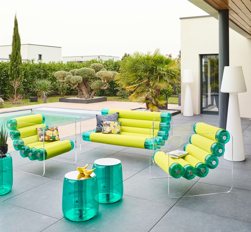 Lawn armchairs - MW02| Armchair with transparent PMMA walls & yellow Runner covers - MW Exclusive - MW DESIGNER FURNITURE