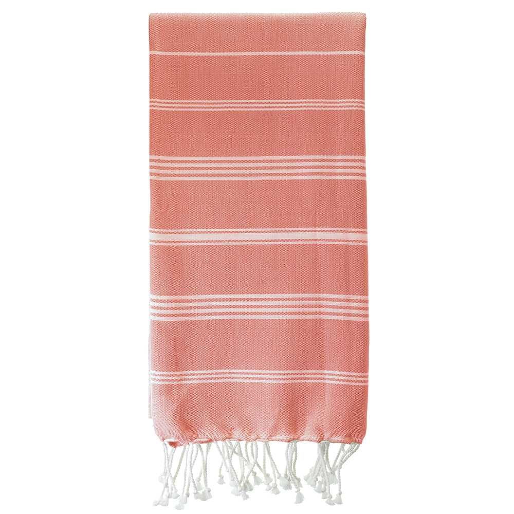 Bath towels - ORGANIC COTTON TOWEL - HAMMAM COLLECTION - WHITE & CORAL COLOR - KARAWAN AUTHENTIC
