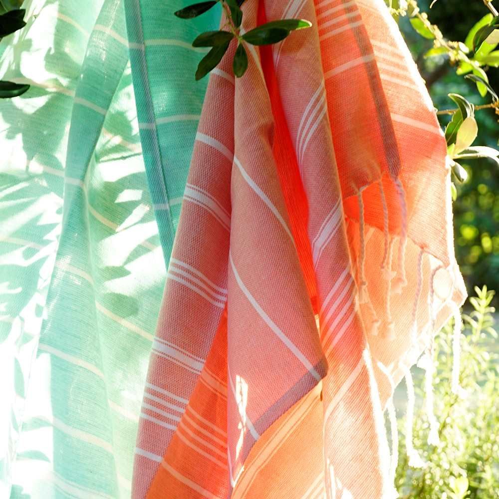 Bath towels - ORGANIC COTTON TOWEL - HAMMAM COLLECTION - WHITE & CORAL COLOR - KARAWAN AUTHENTIC