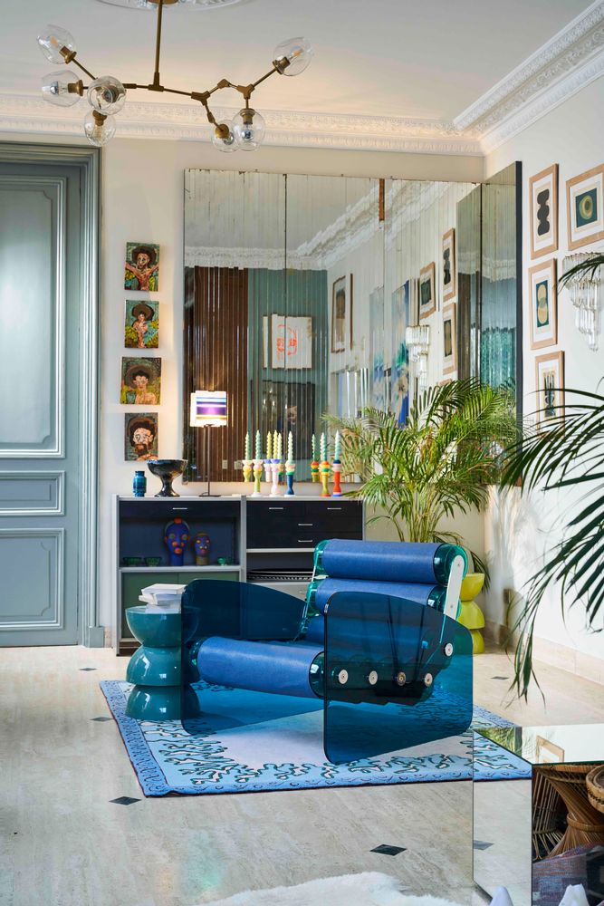Armchairs - MW03| Armchair with blue glass walls & blue Soshagro scabbards - MW Exclusive - MW DESIGNER FURNITURE