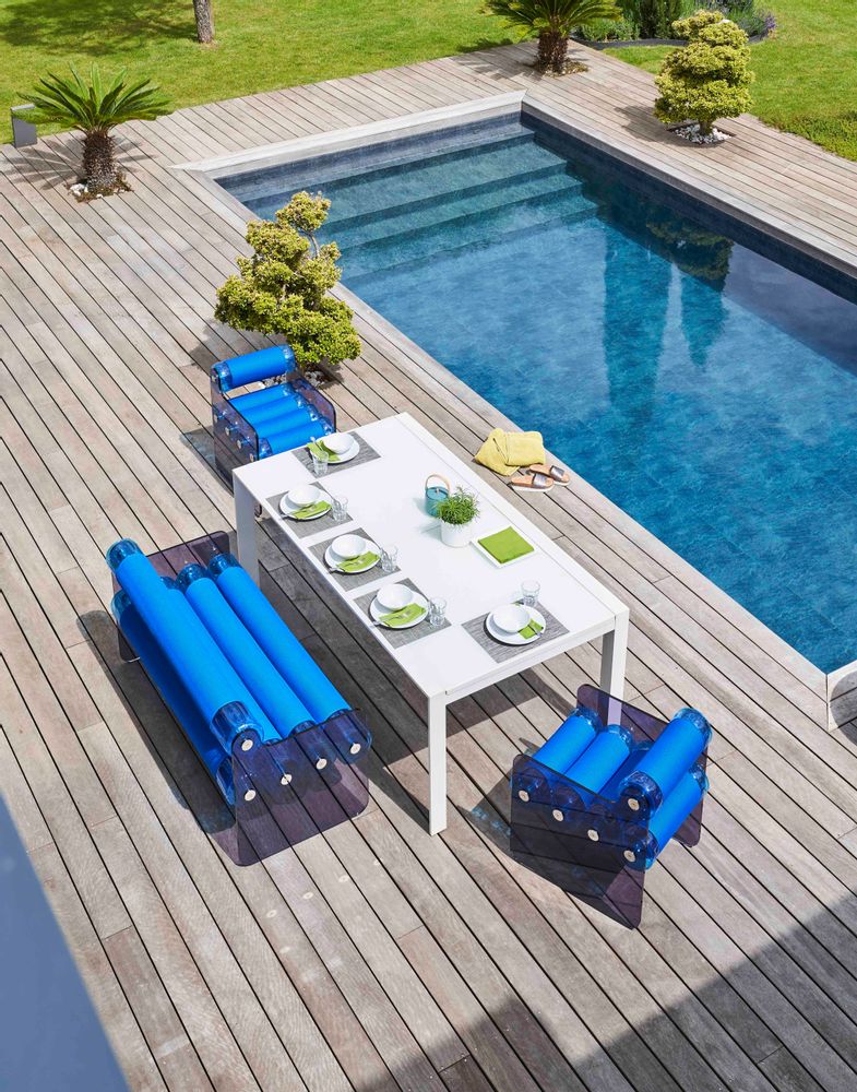 Canapés de jardin - MW04| Banc parois en PMMA gris & fourreaux Runner bleus - MW Exclusive - MW DESIGNER FURNITURE