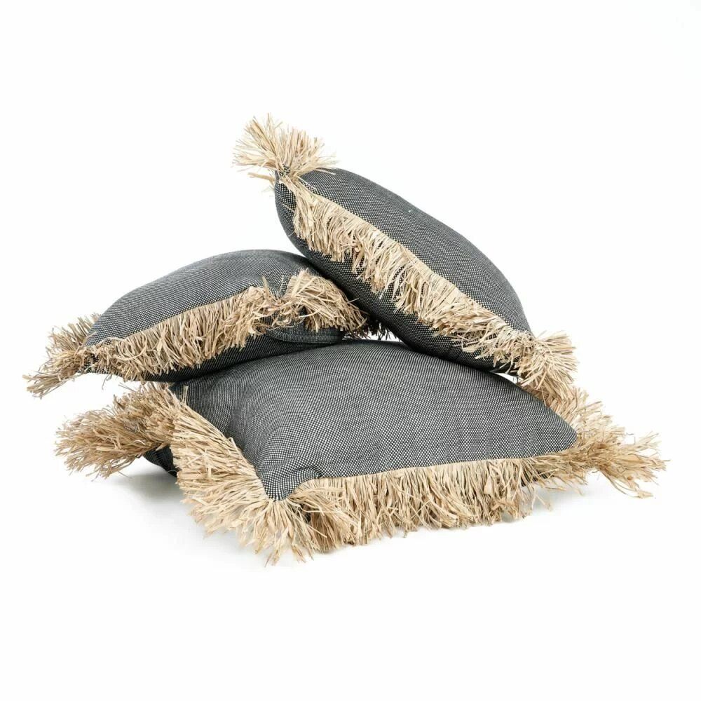 Cushions - The Cotton Bonita Cushion Cover - Natural Black - 40x40 - BAZAR BIZAR LIVING