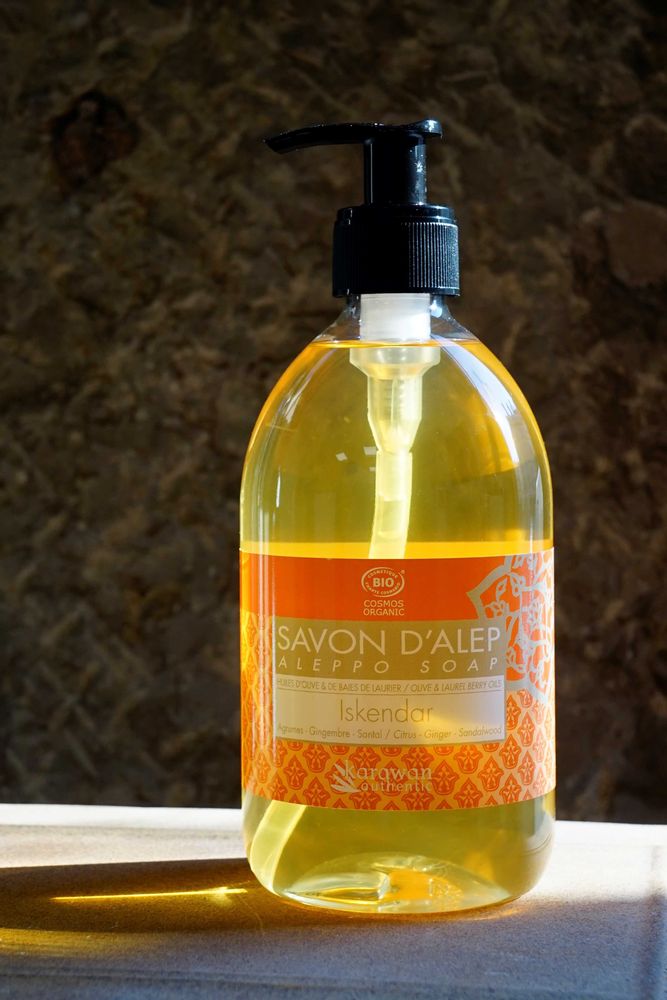 Gifts - Aleppo liquid soap, certified Bio Cosmos, Iskendar, Olive Laurier and natural fragrances. 500ML - KARAWAN AUTHENTIC