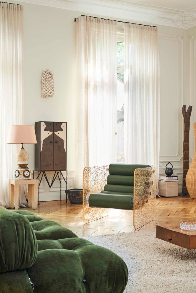 Fauteuils de jardin - MW02 Collection Couture| Fauteuil parois en PMMA incrustées de feuilles d'or & fourreaux Soshagro verts - MW Exclusive - MW DESIGNER FURNITURE