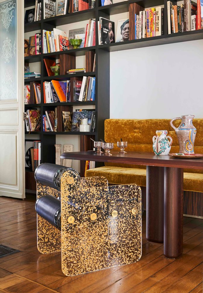 Chaises de jardin - MW04 Collection Couture| Chaise parois en PMMA incrustées de feuilles d'or & fourreaux Soshagro anthracites - MW Exclusive - MW DESIGNER FURNITURE