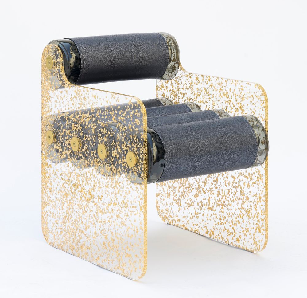 Chaises de jardin - MW04 Collection Couture| Chaise parois en PMMA incrustées de feuilles d'or & fourreaux Soshagro anthracites - MW Exclusive - MW DESIGNER FURNITURE