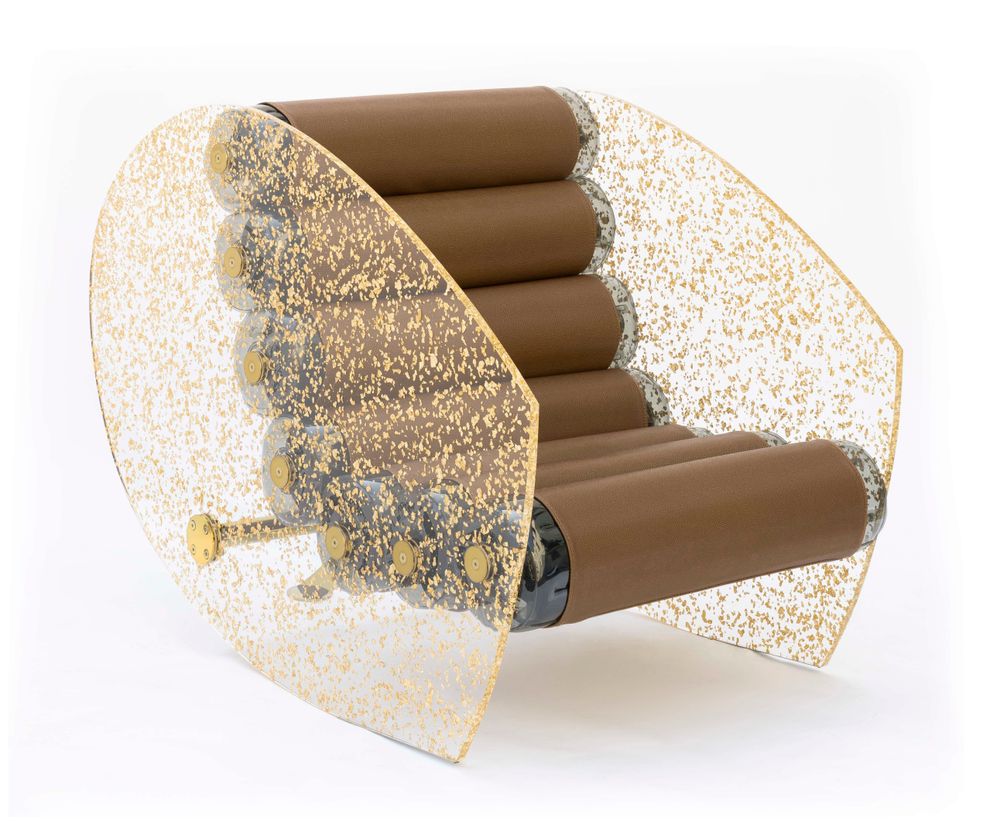 Lawn armchairs - MW05 Couture Collection | Armchair with PMMA walls encrusted with gold leaf & brown Soshagro covers - MW Exclusive - MW DESIGNER FURNITURE