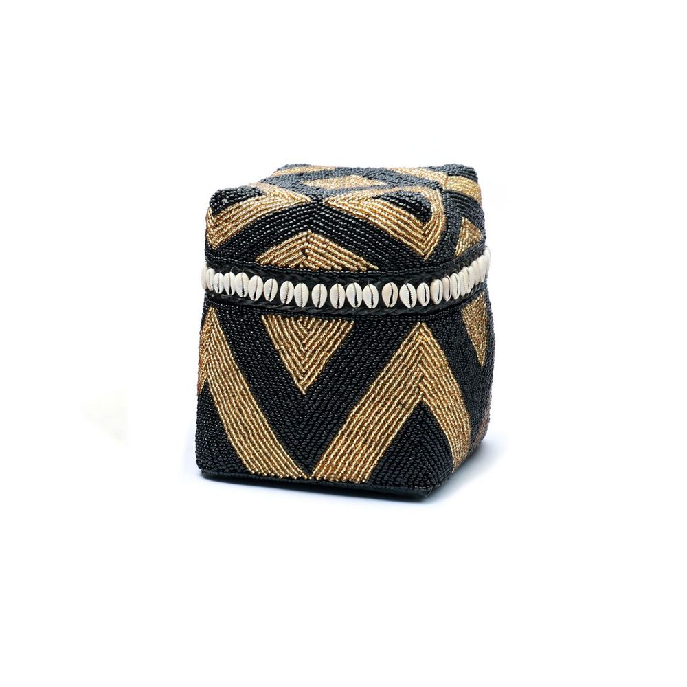 Coffrets et boîtes - Le Panier Beaded Cowrie Diamond - Noir Or - M - BAZAR BIZAR LIVING
