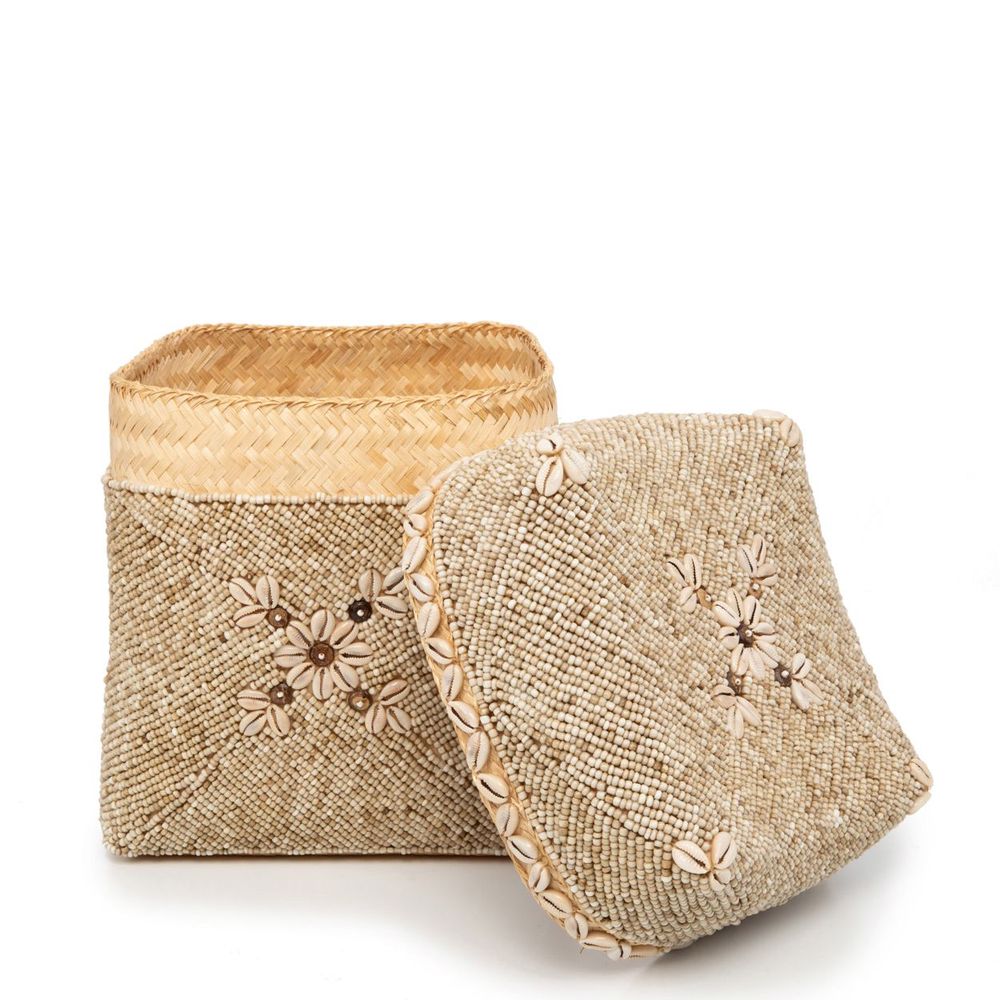 Boîtes de rangement - Les Paniers Beaded Flowers - Brun Naturel - L - BAZAR BIZAR LIVING