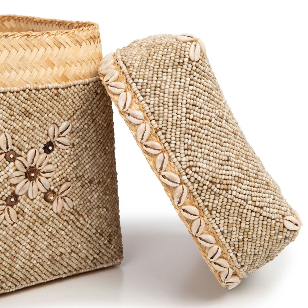 Boîtes de rangement - Les Paniers Beaded Flowers - Brun Naturel - L - BAZAR BIZAR LIVING