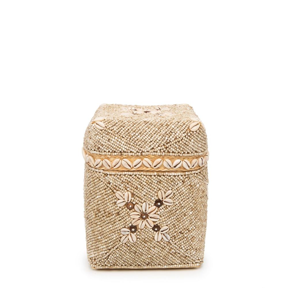 Storage boxes - The Beaded Flowers Baskets - Natural Brown - M - BAZAR BIZAR LIVING