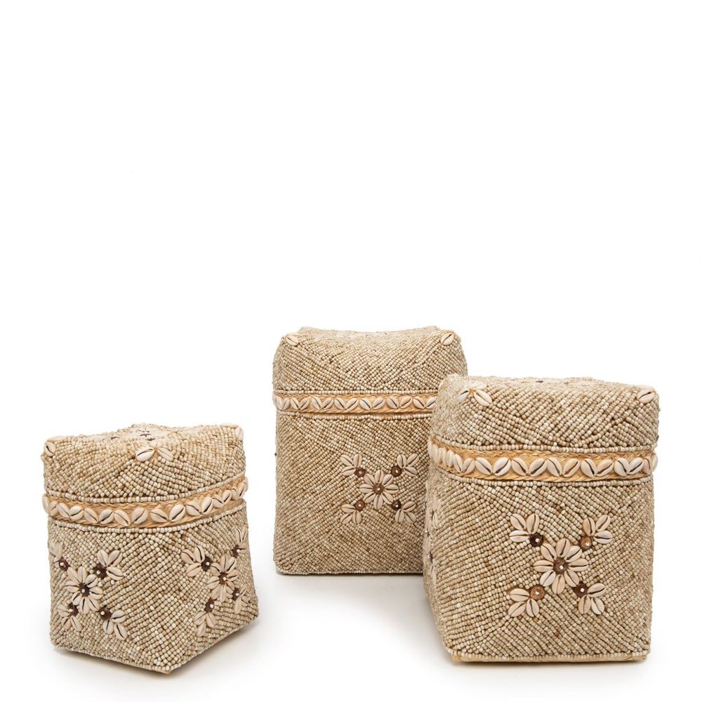Storage boxes - The Beaded Flowers Baskets - Natural Brown - M - BAZAR BIZAR LIVING