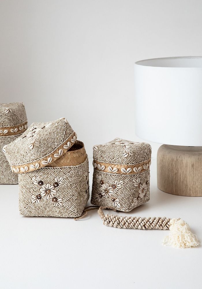 Boîtes de rangement  - Les Paniers Beaded Flowers - Brun Naturel - S - BAZAR BIZAR LIVING