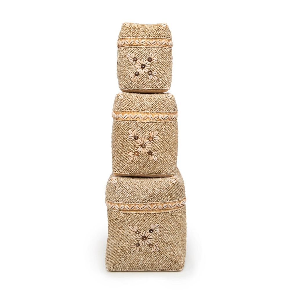 Boîtes de rangement  - Les Paniers Beaded Flowers - Brun Naturel - S - BAZAR BIZAR LIVING