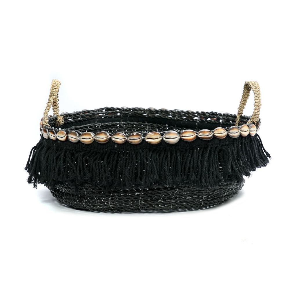 Storage boxes - The Boho Fringe Basket - Black Natural - BAZAR BIZAR LIVING