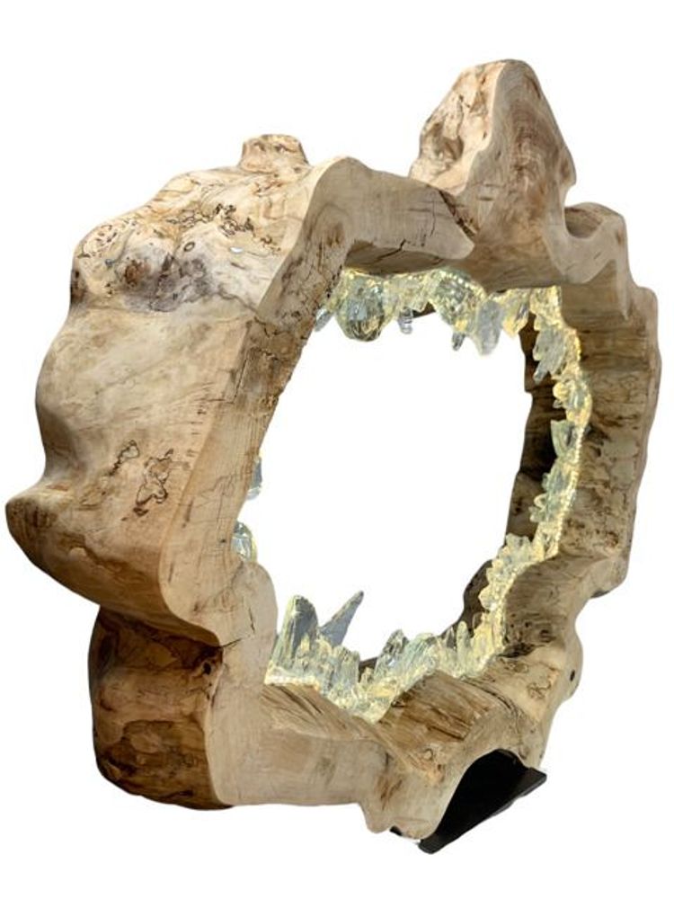Lampes à poser - Anneau de bois naturel en vagues. Bois, verre, lumière. 80cm - ARANGO
