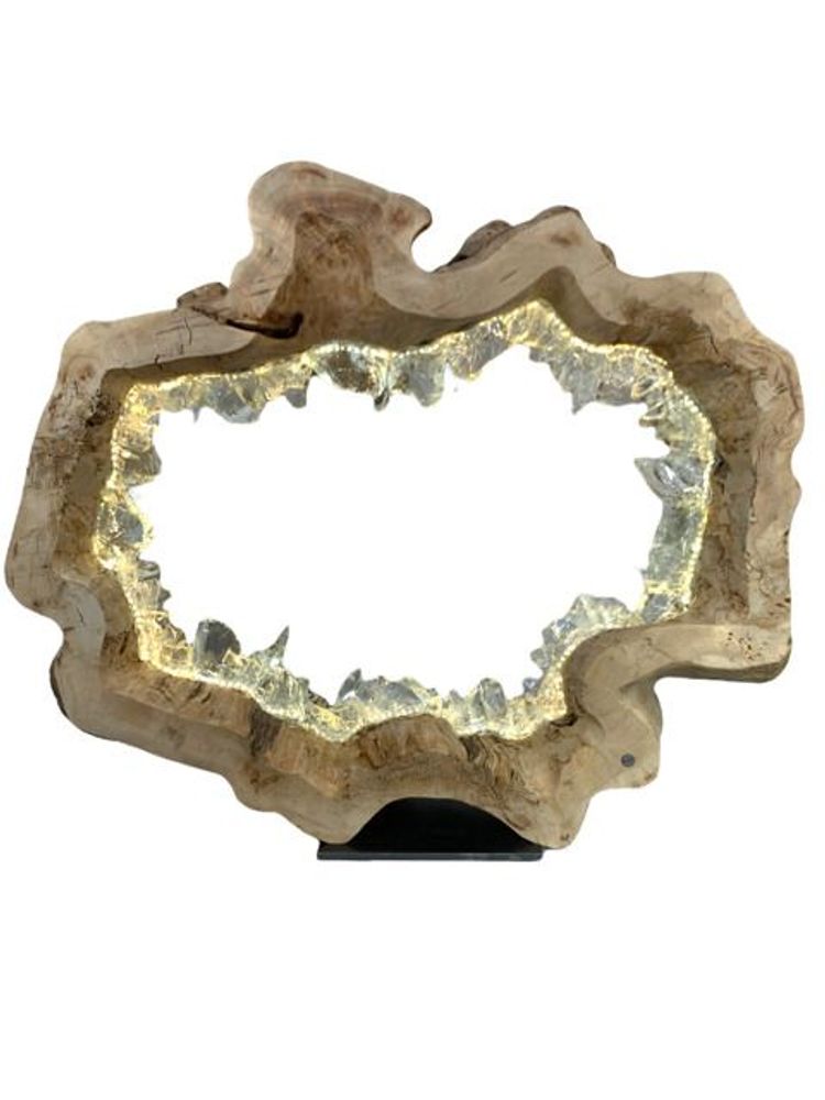 Lampes à poser - Anneau de bois naturel en vagues. Bois, verre, lumière. 80cm - ARANGO