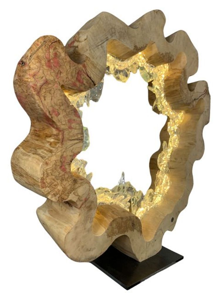 Lampes à poser - Anneau de bois naturel en vagues. Bois, verre, lumière. 80cm - ARANGO