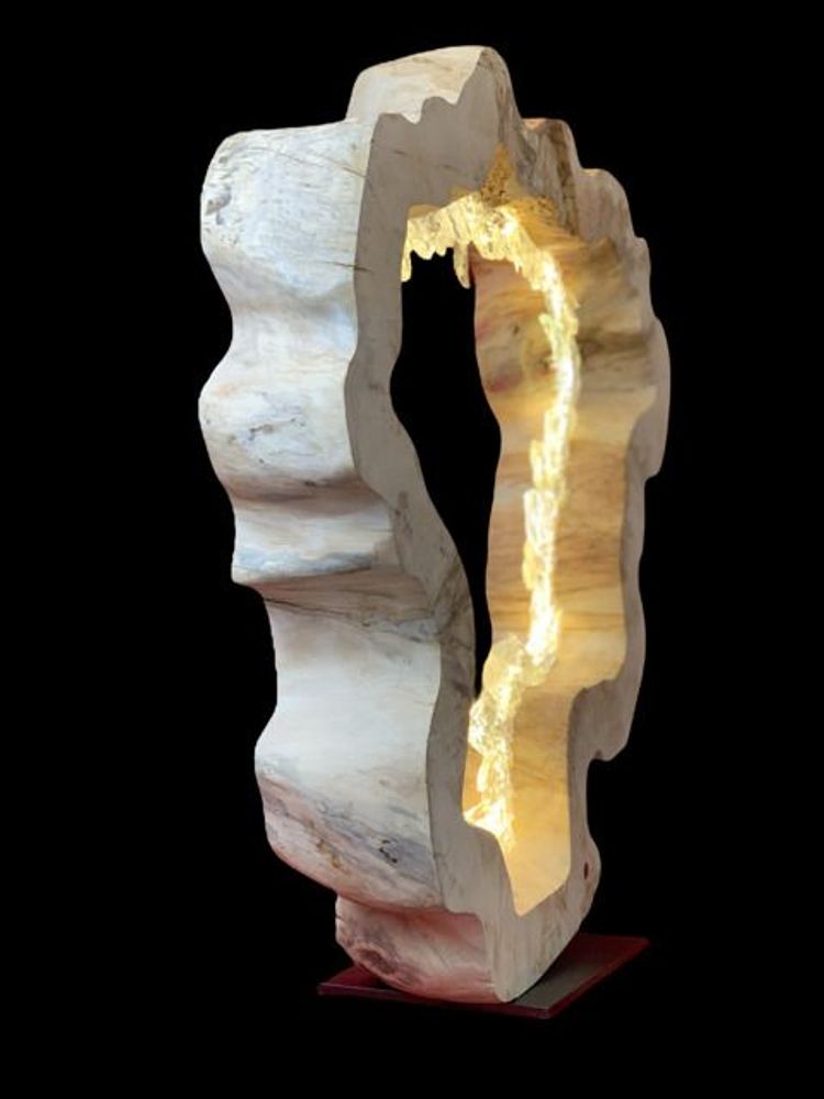 Lampes à poser - Anneau de bois naturel en vagues. Bois, verre, lumière. 80cm - ARANGO