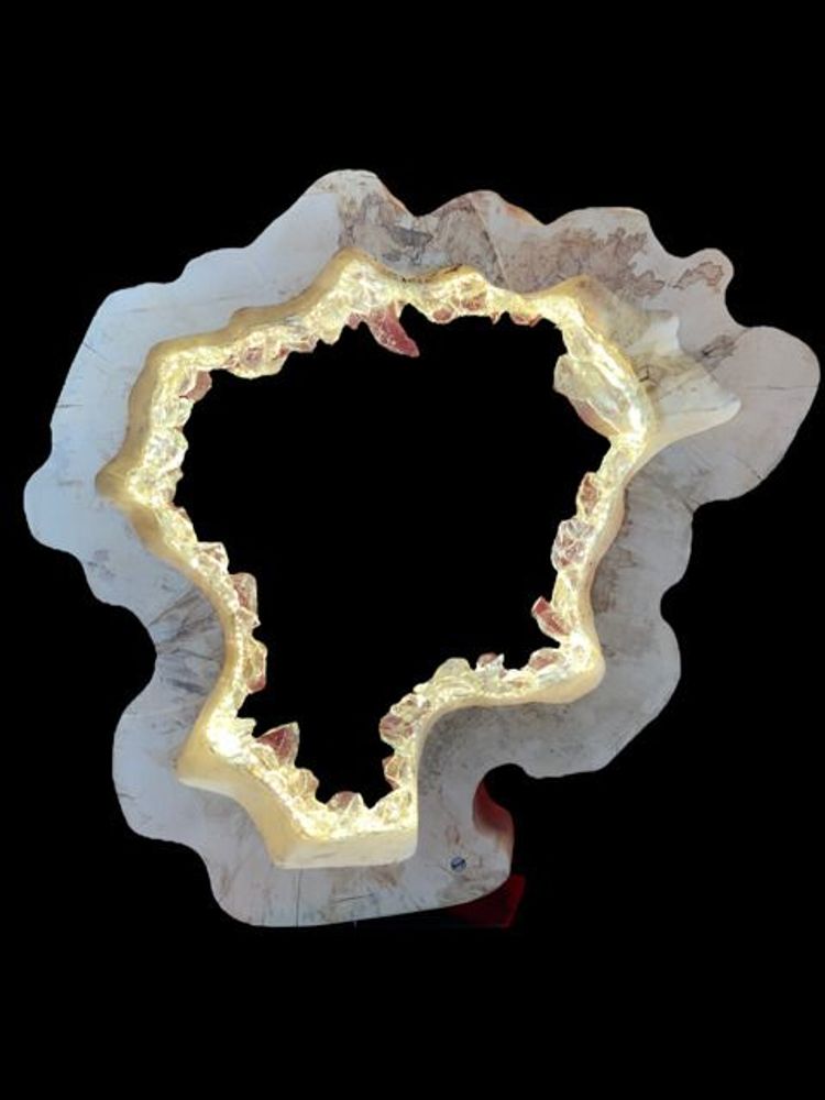 Lampes à poser - Anneau de bois naturel en vagues. Bois, verre, lumière. 80cm - ARANGO