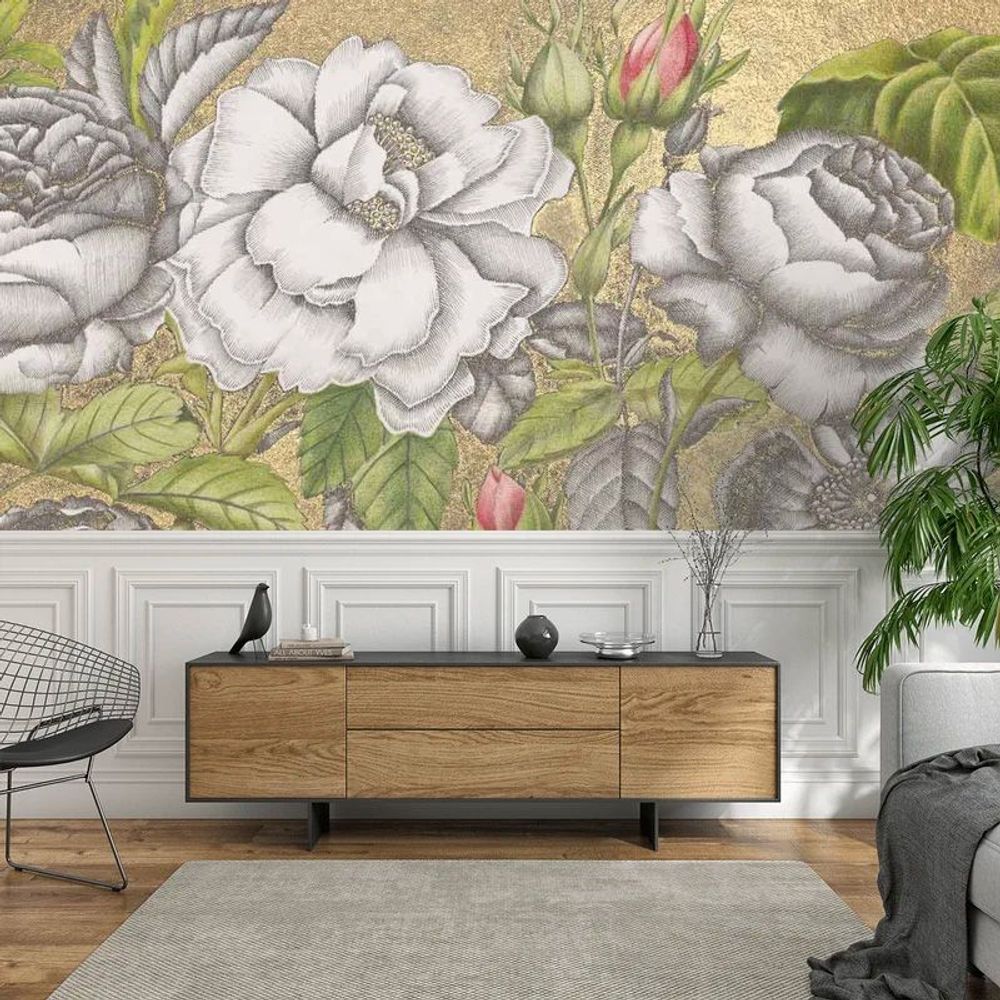 Wallpaper - Roses Anciennes Or Panel - ETOFFE.COM