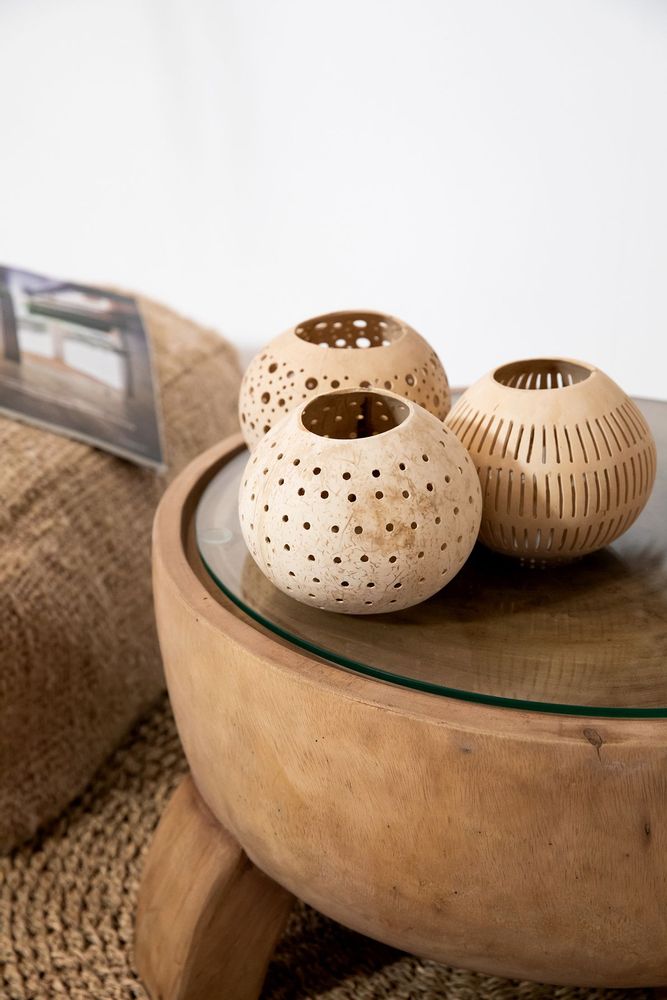 Candlesticks and candle holders - The Coconut Stripe I - Natural - BAZAR BIZAR LIVING