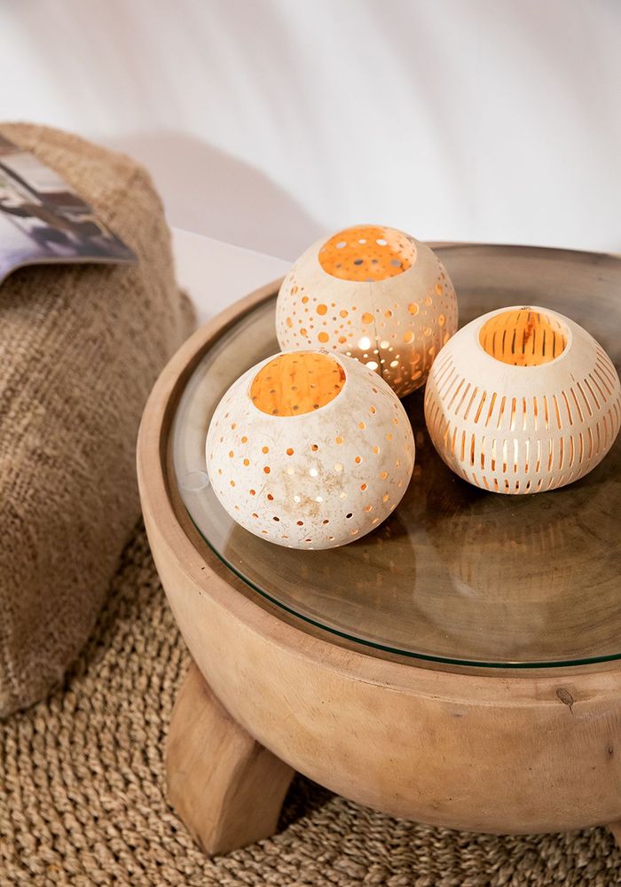 Candlesticks and candle holders - The Coconut Stripe I - Natural - BAZAR BIZAR LIVING