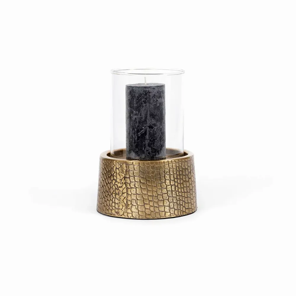 Candlesticks and candle holders - The Croco Candle Holder with Glass - Brass - L - BAZAR BIZAR LIVING
