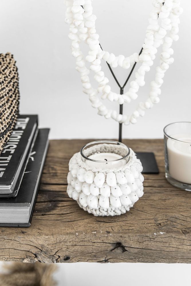 Bougeoirs et photophores  - Le Bougeoir Kai Macramé - Blanc - S - BAZAR BIZAR LIVING