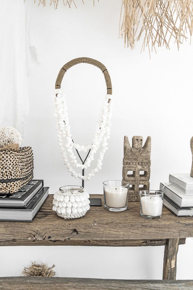 Bougeoirs et photophores  - Le Bougeoir Kai Macramé - Blanc - S - BAZAR BIZAR LIVING